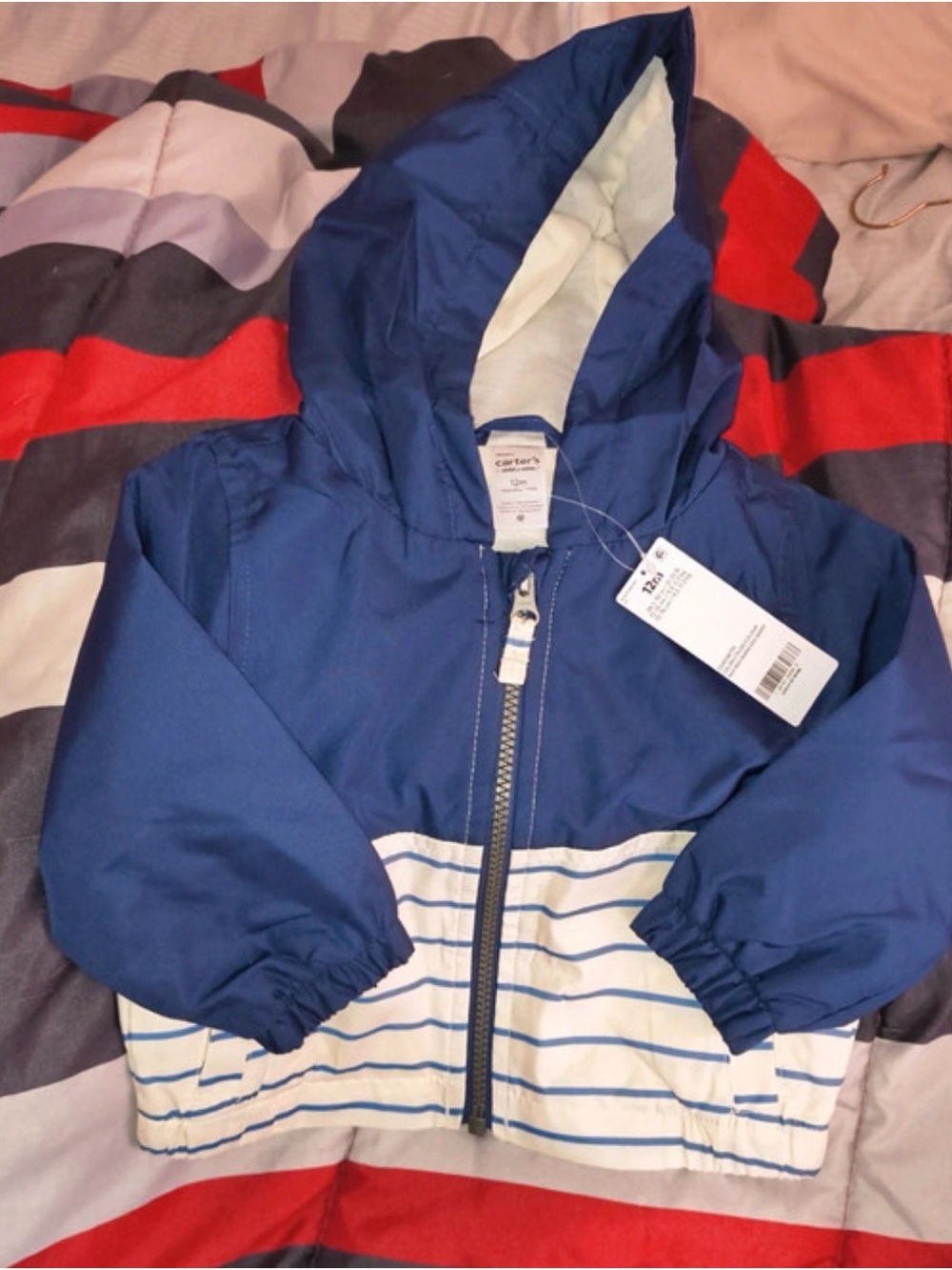 Carter's Navy & White Hooded Baby Jacket Wind Breaker